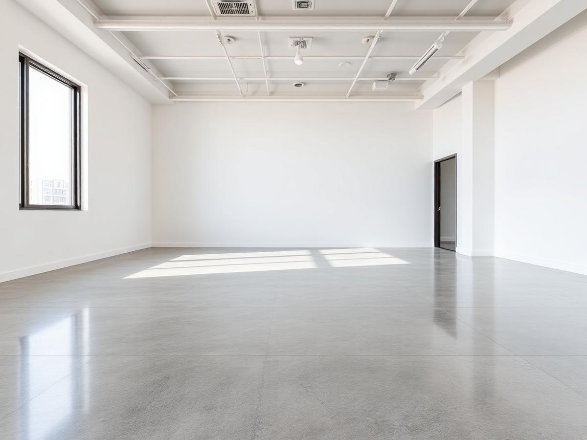 Commercial space after Franco's final construction cleaning, floors polished and dust free